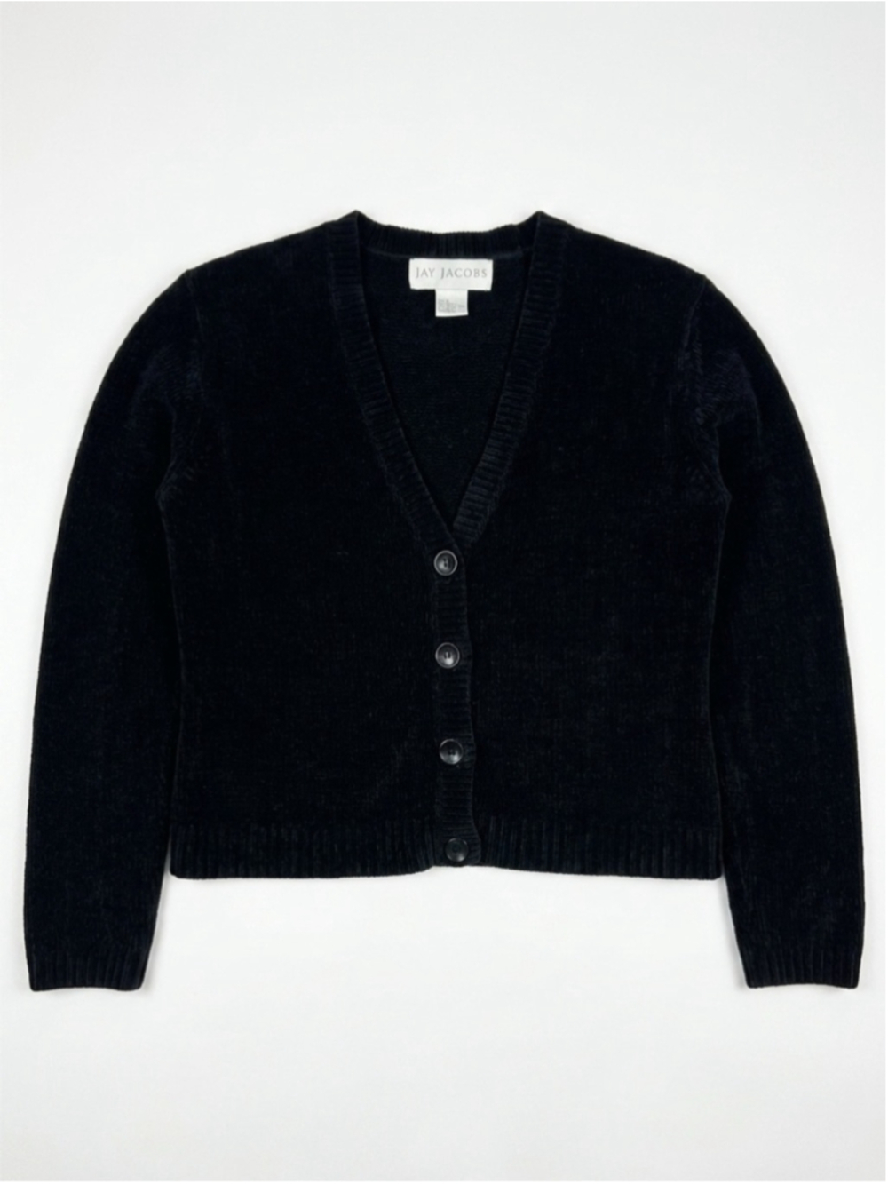 90s Jay Jacobs Black Button-Front Chenille Cardigan - Picture 3 of 4